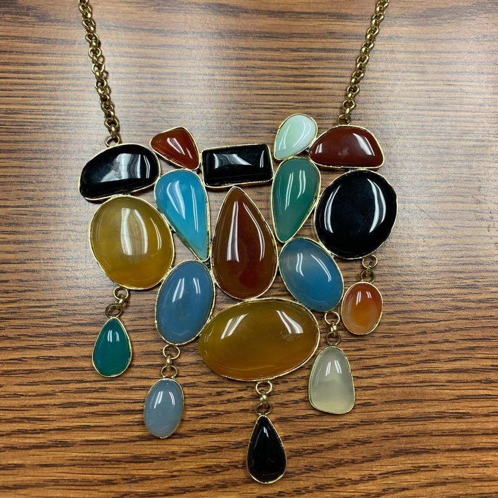 Art Glass Stones Bib Statement Necklace
